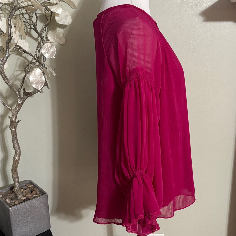 Gibson Latimer Fuchsia Tie Front Blouse - Picture 4 of 5